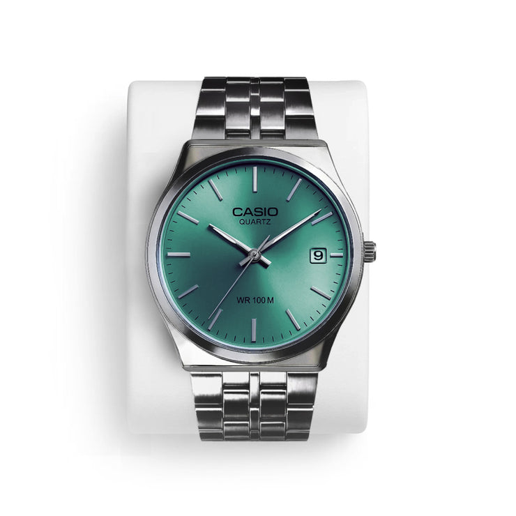 Casio Round Watch Silver - Aqua Green