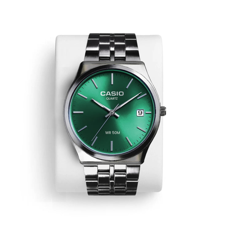 Casio Round Watch Silver - Forest Green