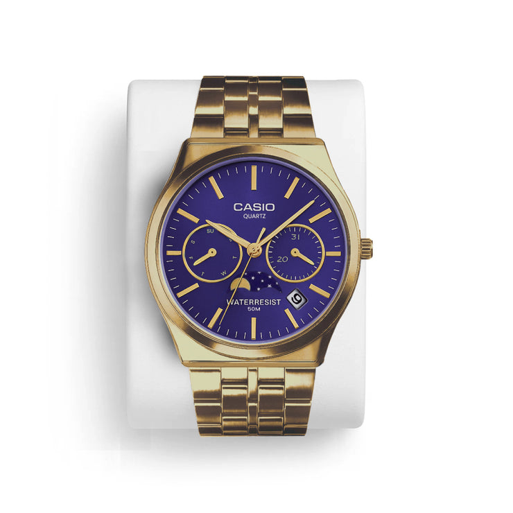 Casio Round Watch Gold - Blue Chrono